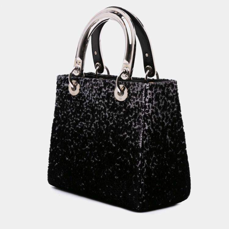 Pre Owned Dior Black Medium Velvet and Canvas Lady Dior