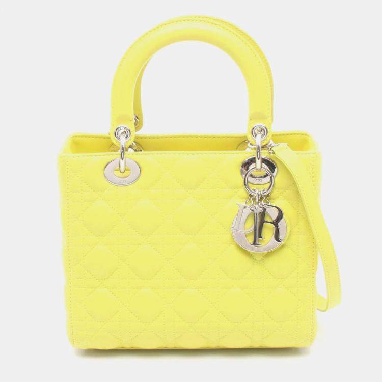 Pre Owned Dior Lady Dior Yellow Leather Shoulder Bag