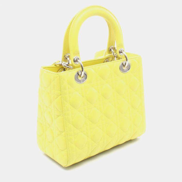 Pre Owned Dior Lady Dior Yellow Leather Shoulder Bag