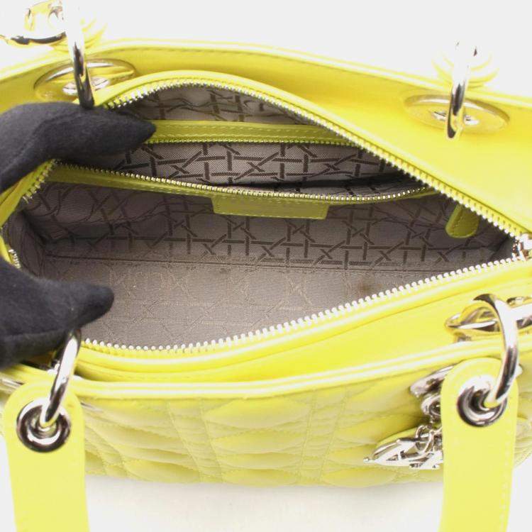 Pre Owned Dior Lady Dior Yellow Leather Shoulder Bag