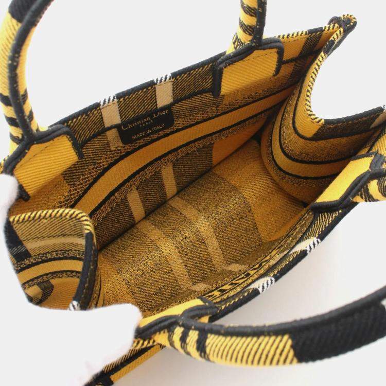Pre Owned Dior Book Tote Small Yellow Black White Canvas Tote Bag