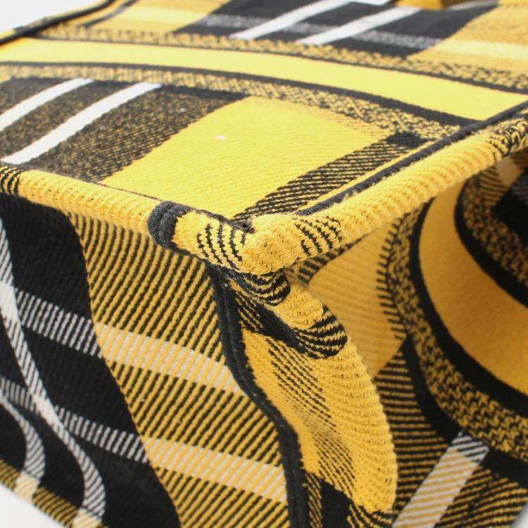 Pre Owned Dior Book Tote Small Yellow Black White Canvas Tote Bag