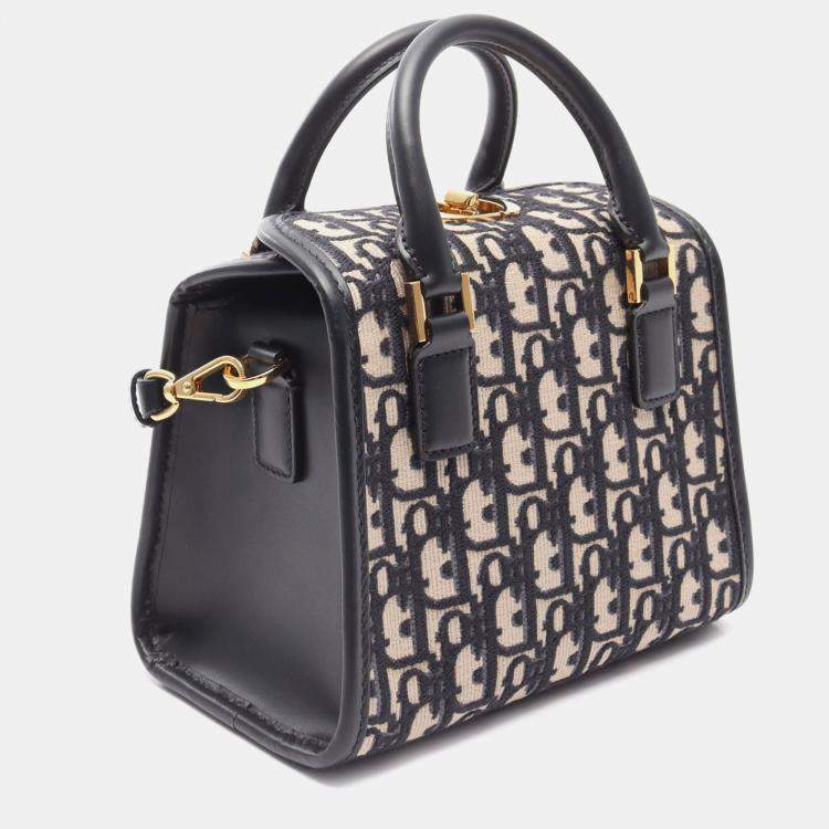 Pre Owned Dior Navy Blue Oblique Canvas Satchel