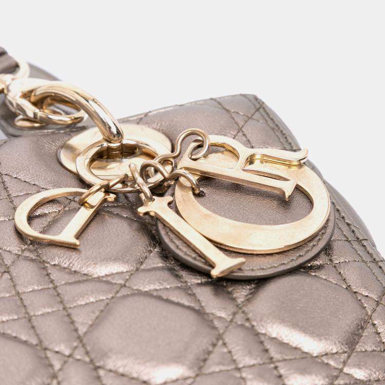Pre Owned Dior Gold Medium Lambskin Cannage Lady Dior