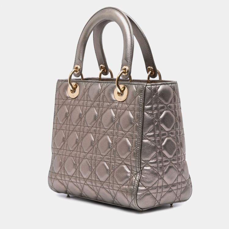 Pre Owned Dior Gold Medium Lambskin Cannage Lady Dior
