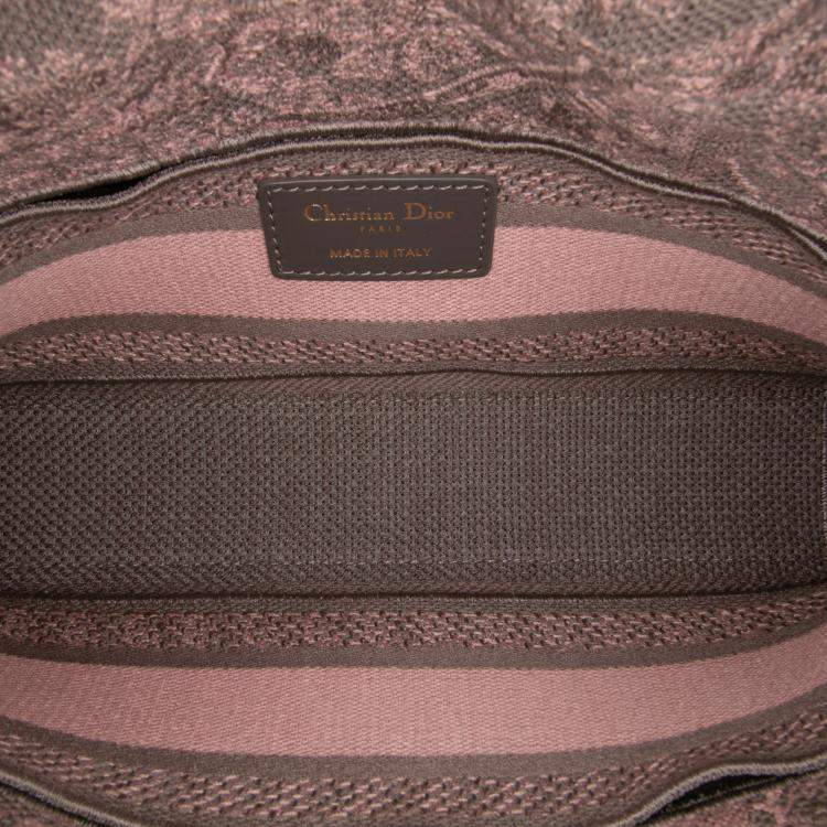 Pre Owned Dior Grey Pink Medium Canvas Embroidered Toile De Jouy Lady D Joy Satchel