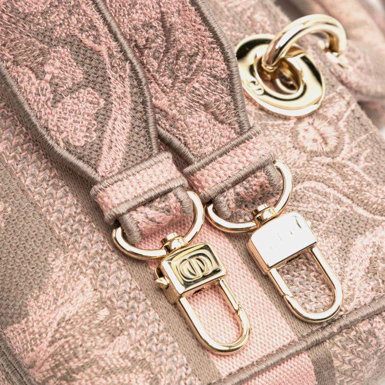 Pre Owned Dior Grey Pink Medium Canvas Embroidered Toile De Jouy Lady D Joy Satchel