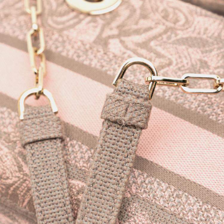 Pre Owned Dior Grey Pink Medium Canvas Embroidered Toile De Jouy Lady D Joy Satchel