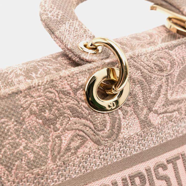 Pre Owned Dior Grey Pink Medium Canvas Embroidered Toile De Jouy Lady D Joy Satchel