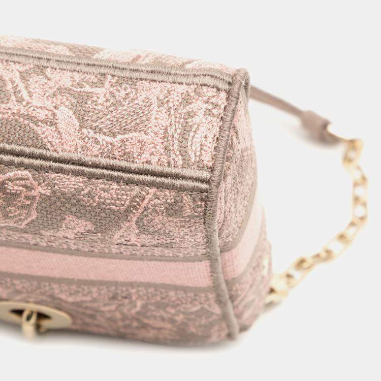 Pre Owned Dior Grey Pink Medium Canvas Embroidered Toile De Jouy Lady D Joy Satchel