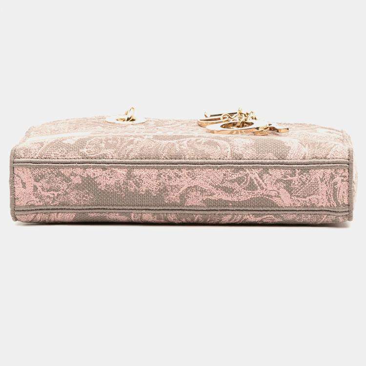 Pre Owned Dior Grey Pink Medium Canvas Embroidered Toile De Jouy Lady D Joy Satchel