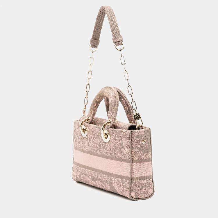 Pre Owned Dior Grey Pink Medium Canvas Embroidered Toile De Jouy Lady D Joy Satchel