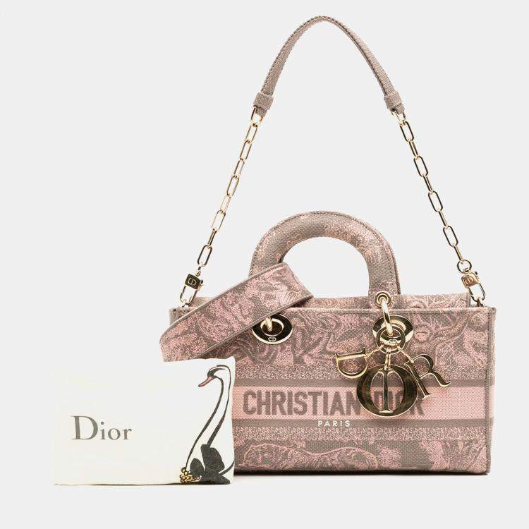Pre Owned Dior Grey Pink Medium Canvas Embroidered Toile De Jouy Lady D Joy Satchel