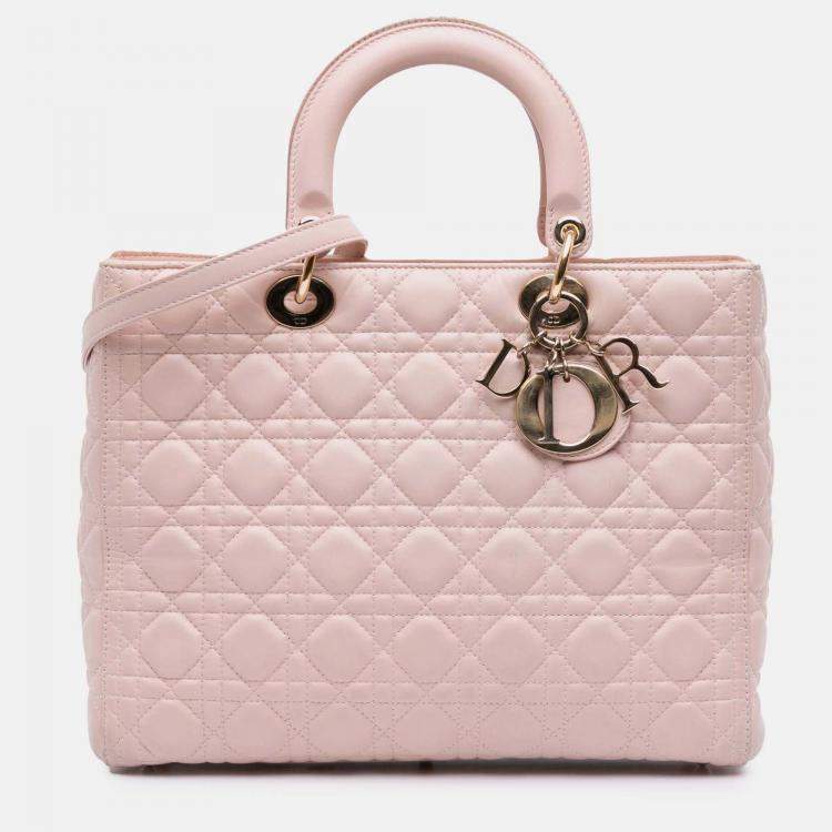 Pre Owned Dior Pink Large Lambskin Cannage Lady Dior