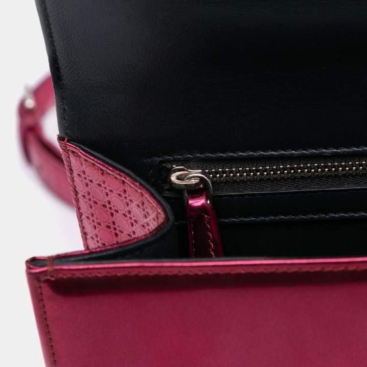 Pre Owned Dior Pink Medium Metallic Patent Microcannage Diorama Flap