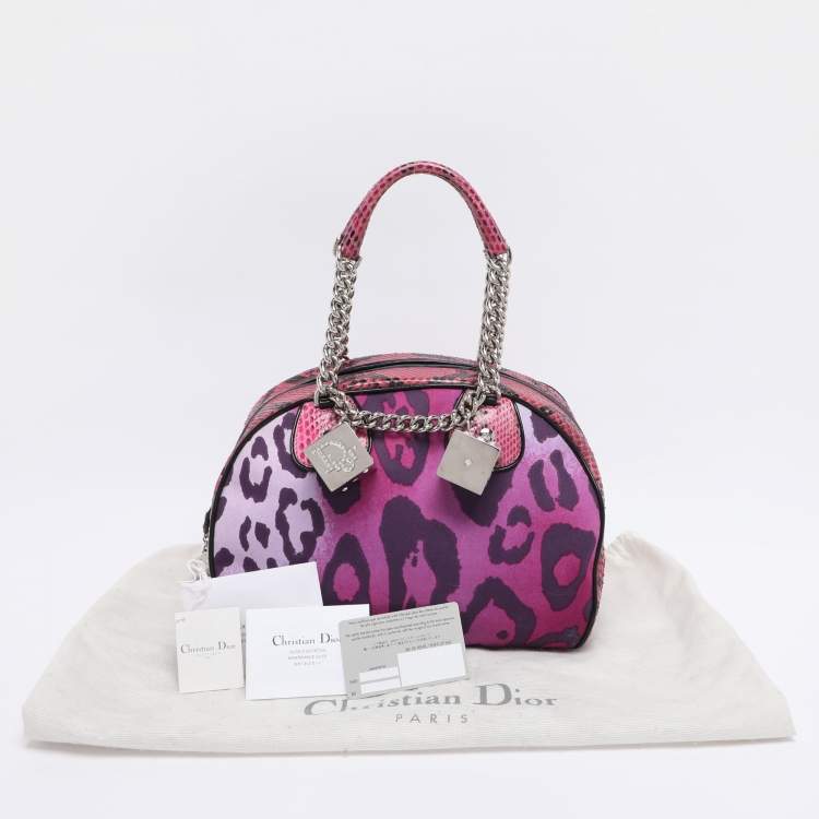 Pre Owned Dior Multicolor Animal Print Canvas and Python Gambler Dice Satchel