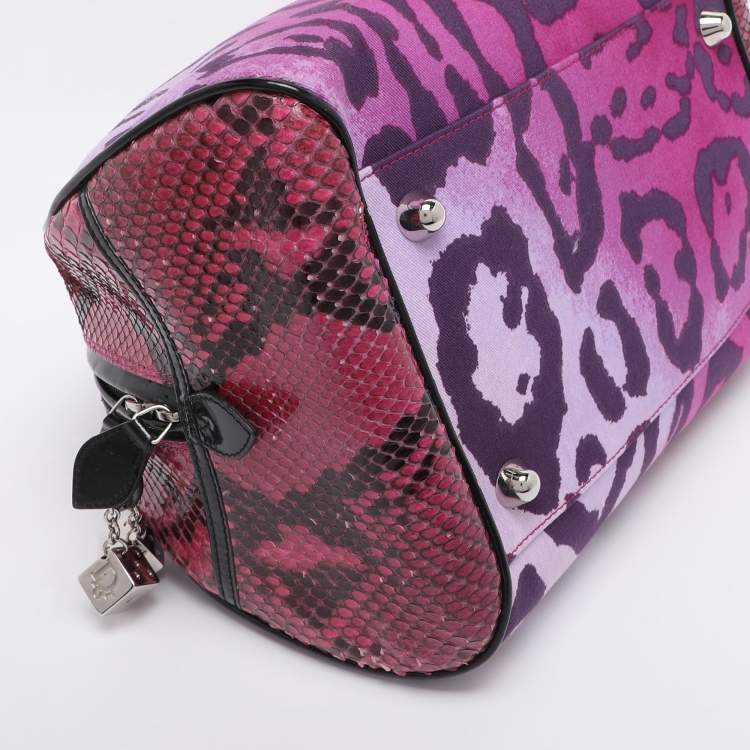 Pre Owned Dior Multicolor Animal Print Canvas and Python Gambler Dice Satchel