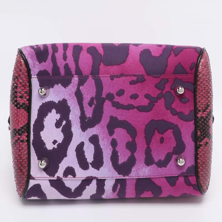 Pre Owned Dior Multicolor Animal Print Canvas and Python Gambler Dice Satchel
