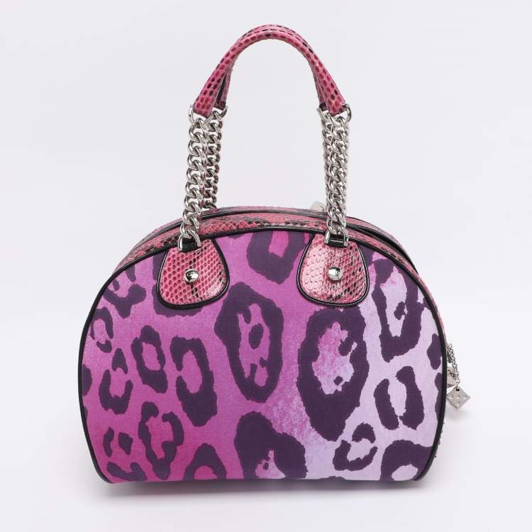 Pre Owned Dior Multicolor Animal Print Canvas and Python Gambler Dice Satchel