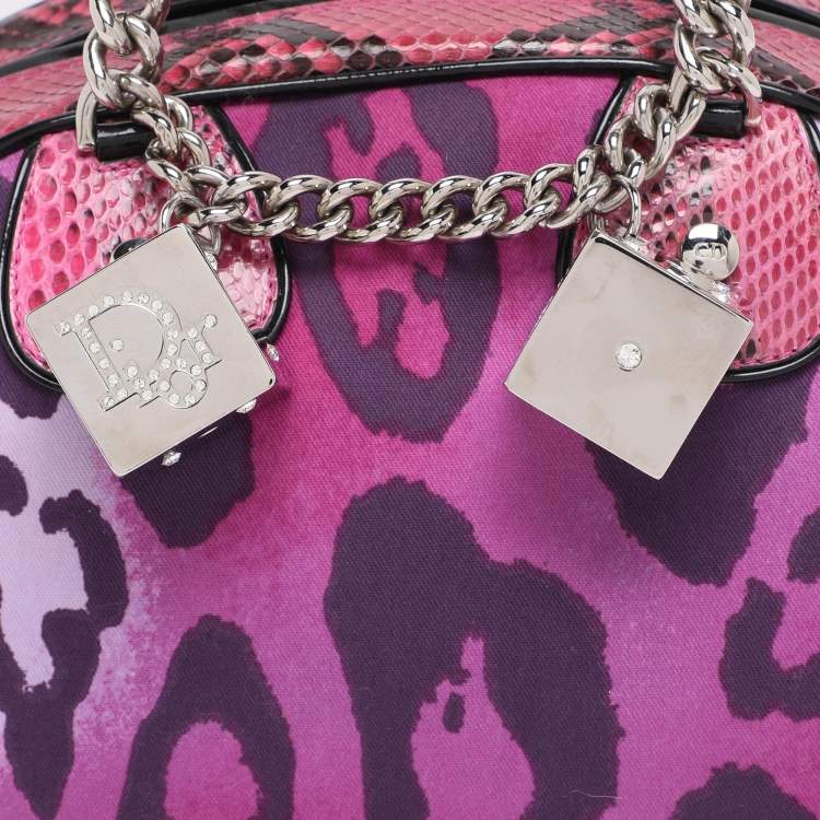 Pre Owned Dior Multicolor Animal Print Canvas and Python Gambler Dice Satchel