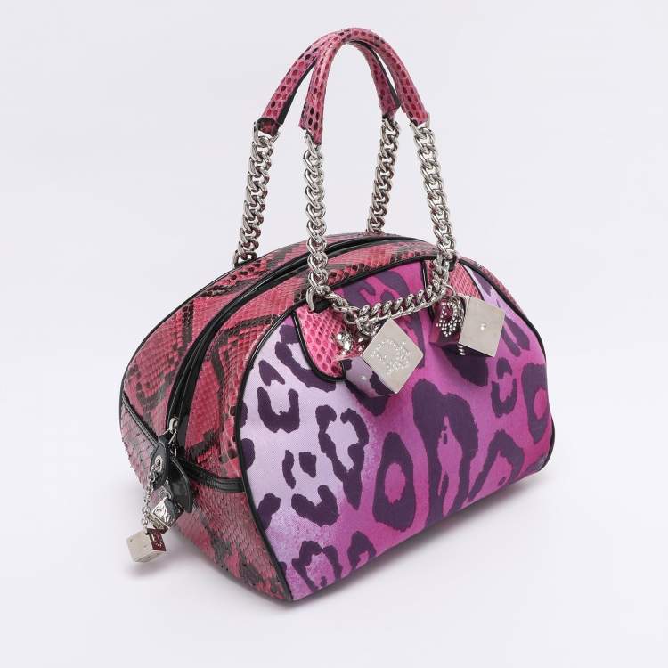 Pre Owned Dior Multicolor Animal Print Canvas and Python Gambler Dice Satchel