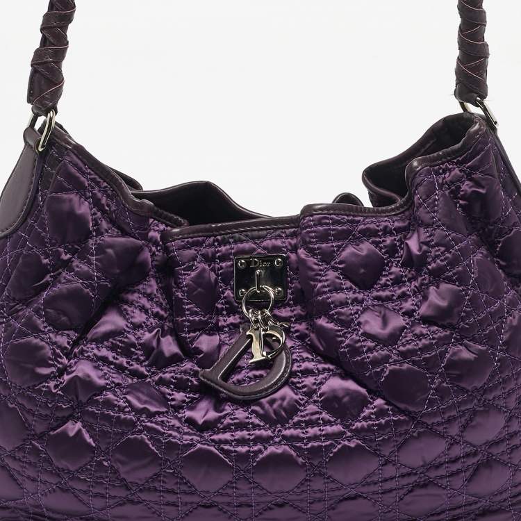 Pre Owned Dior Purple Cannage Nylon Charming Hobo