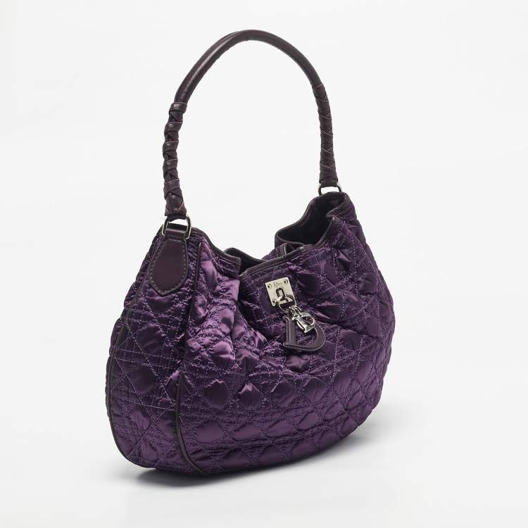 Pre Owned Dior Purple Cannage Nylon Charming Hobo