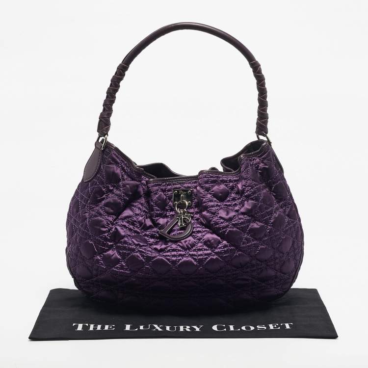 Pre Owned Dior Purple Cannage Nylon Charming Hobo