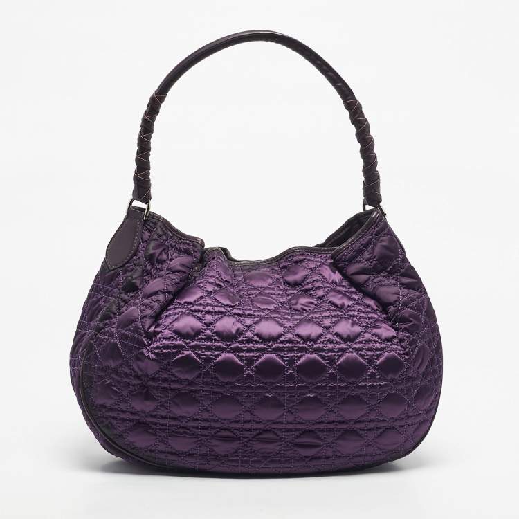 Pre Owned Dior Purple Cannage Nylon Charming Hobo