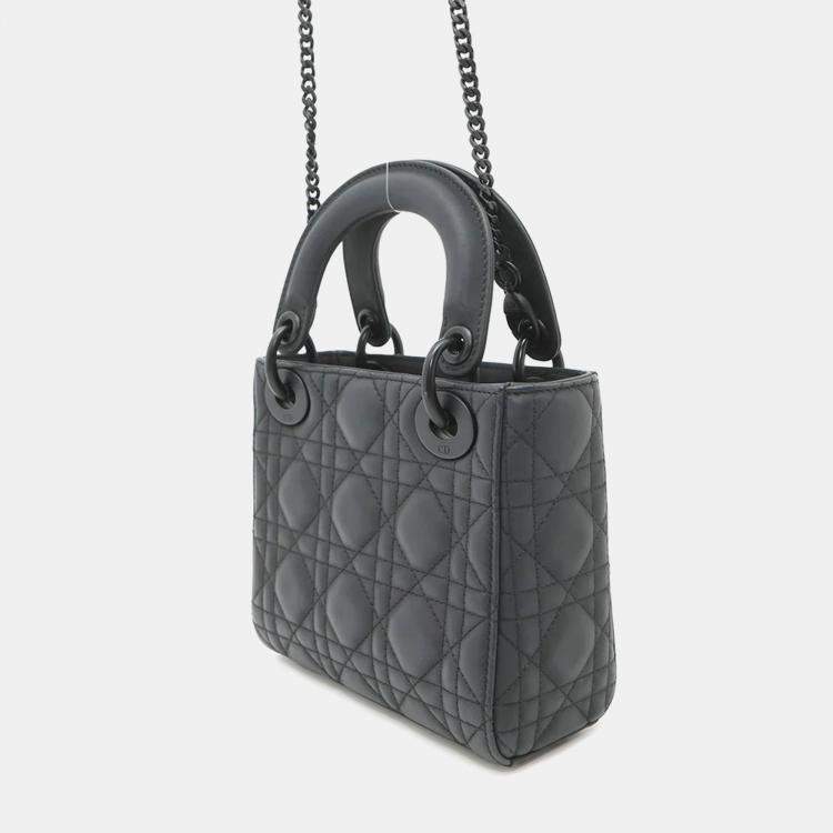 Pre Owned Dior Lady Dior Mini Black Ultra Matte Calf Leather Tote Bag