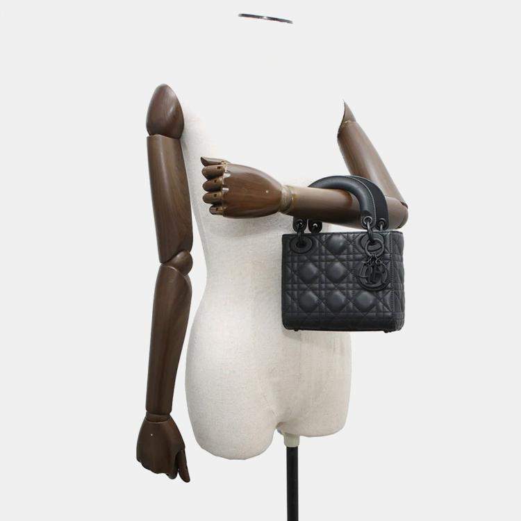Pre Owned Dior Lady Dior Mini Black Ultra Matte Calf Leather Tote Bag