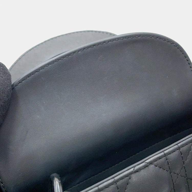 Pre Owned Dior Lady Dior Mini Black Ultra Matte Calf Leather Tote Bag