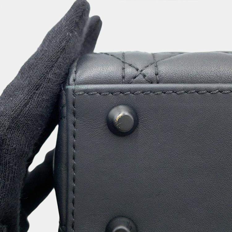 Pre Owned Dior Lady Dior Mini Black Ultra Matte Calf Leather Tote Bag