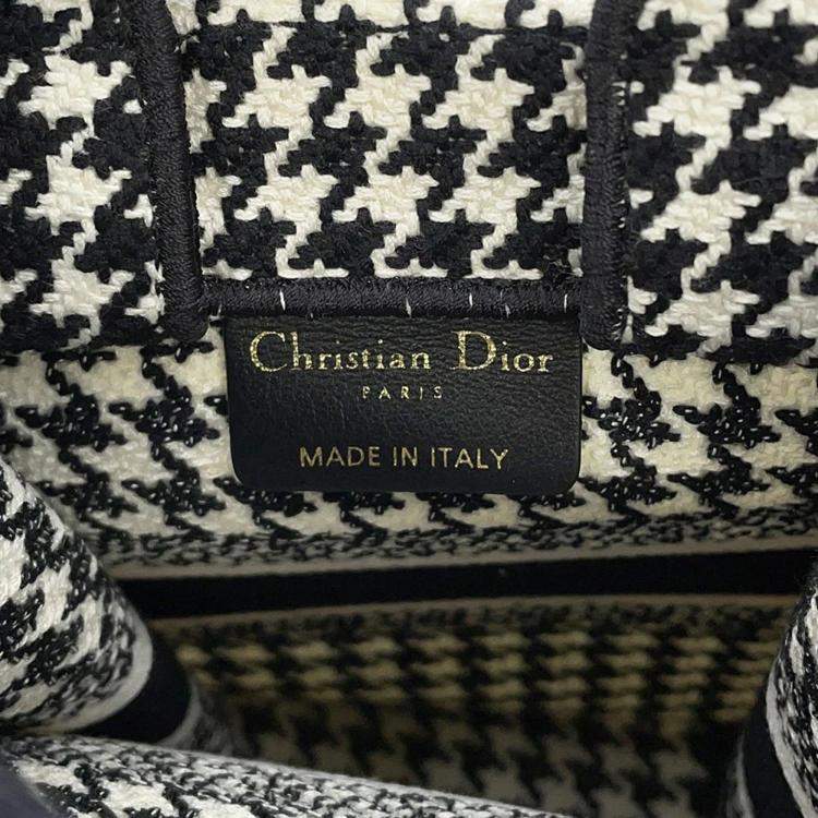 Pre Owned Dior Book Tote Mini Vertical Black/White Canvas Tote Bag