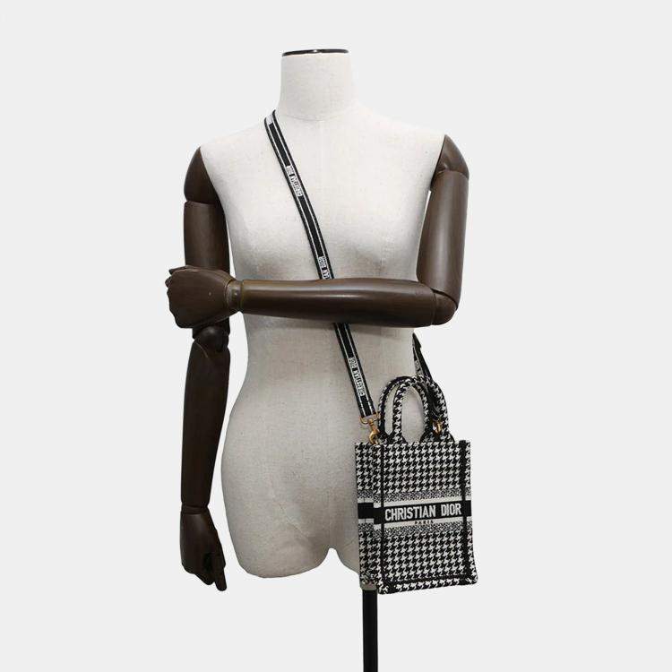 Pre Owned Dior Book Tote Mini Vertical Black/White Canvas Tote Bag