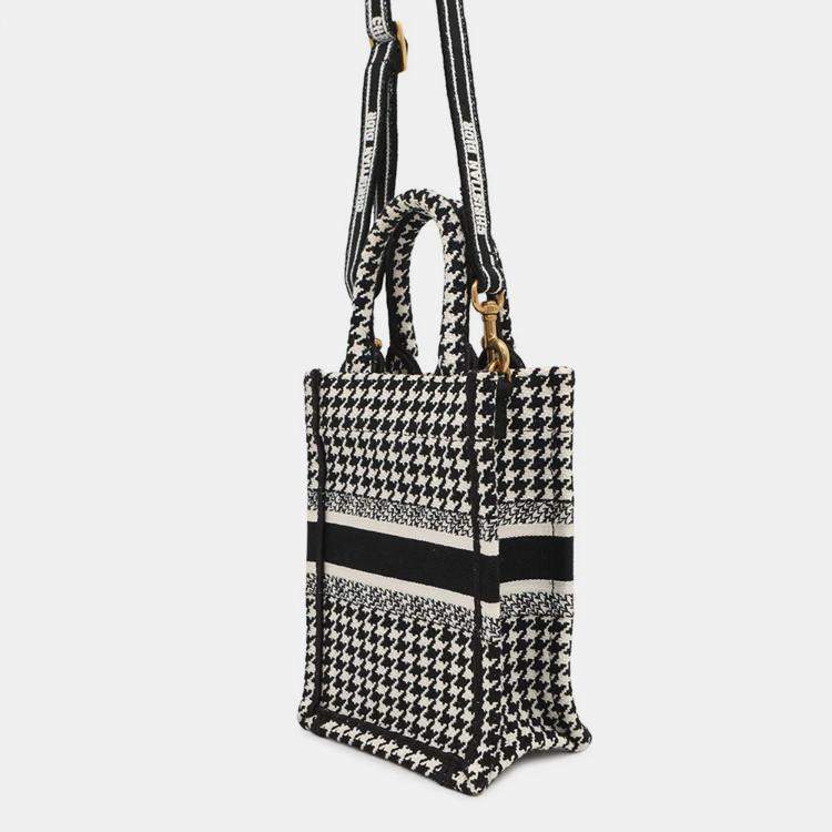 Pre Owned Dior Book Tote Mini Vertical Black/White Canvas Tote Bag