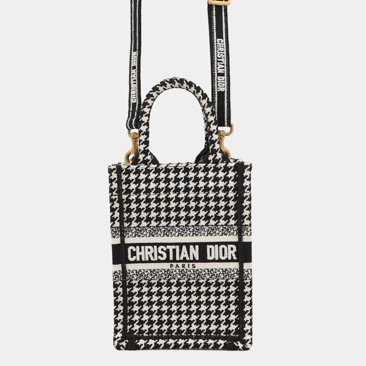 Pre Owned Dior Book Tote Mini Vertical Black/White Canvas Tote Bag