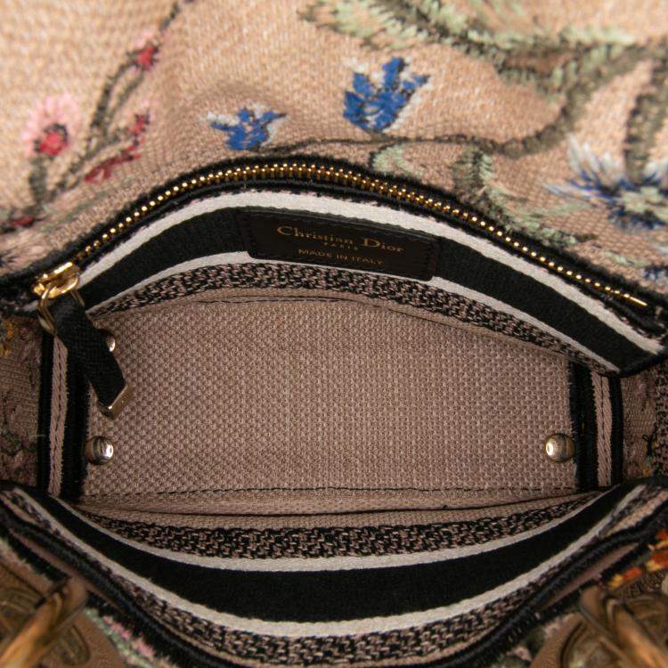 Pre Owned Dior Beige Brown Mini Embroidered Canvas Mille Fleurs Lady D Lite