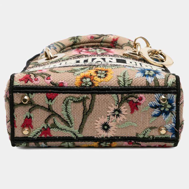 Pre Owned Dior Beige Brown Mini Embroidered Canvas Mille Fleurs Lady D Lite