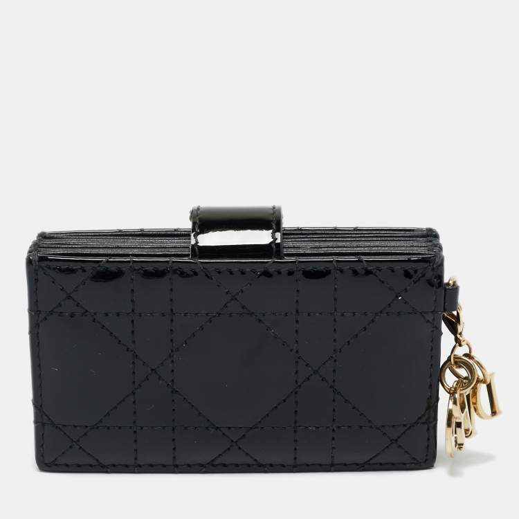 Pre Owned  Dior Black Cannage Patent Leather Lady Dior 5 Gusset Card Holder 