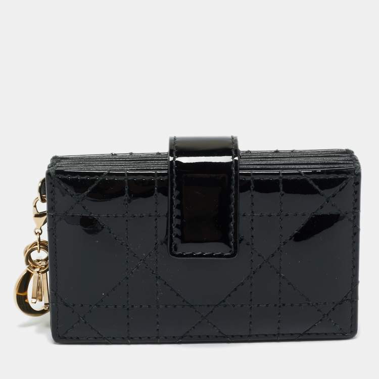 Pre Owned  Dior Black Cannage Patent Leather Lady Dior 5 Gusset Card Holder 