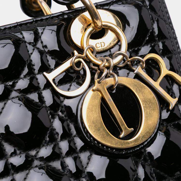 Pre Owned Dior Black Medium Patent Cannage Lady Dior