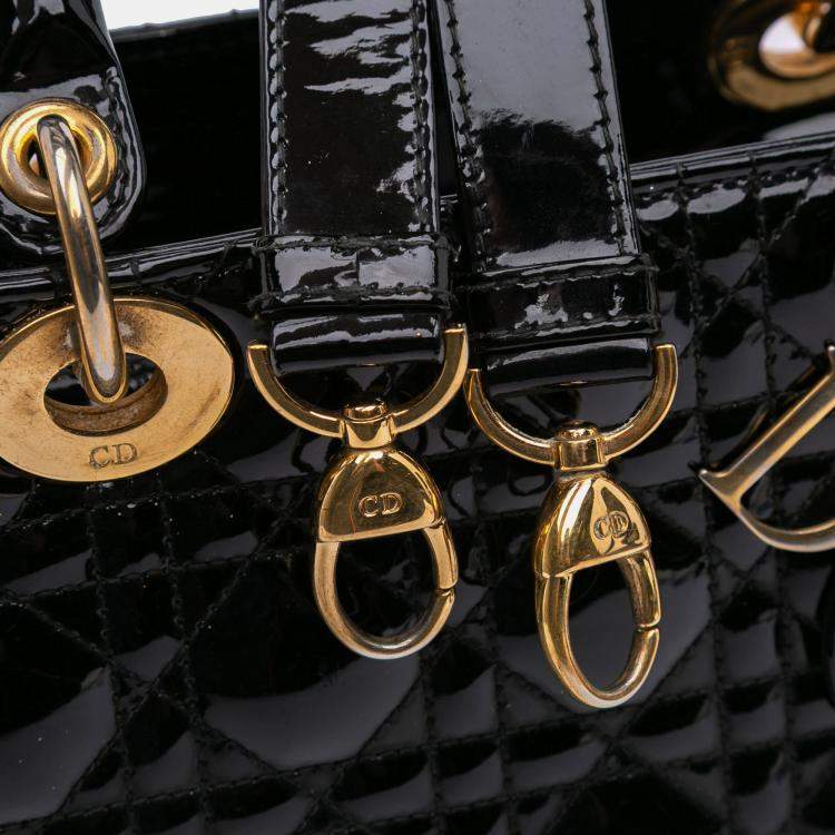 Pre Owned Dior Black Medium Patent Cannage Lady Dior