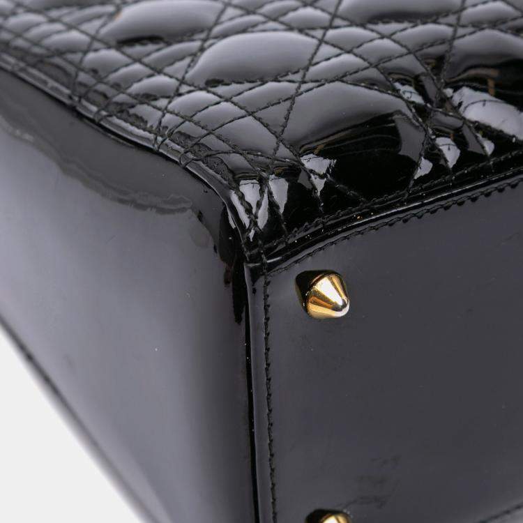 Pre Owned Dior Black Medium Patent Cannage Lady Dior