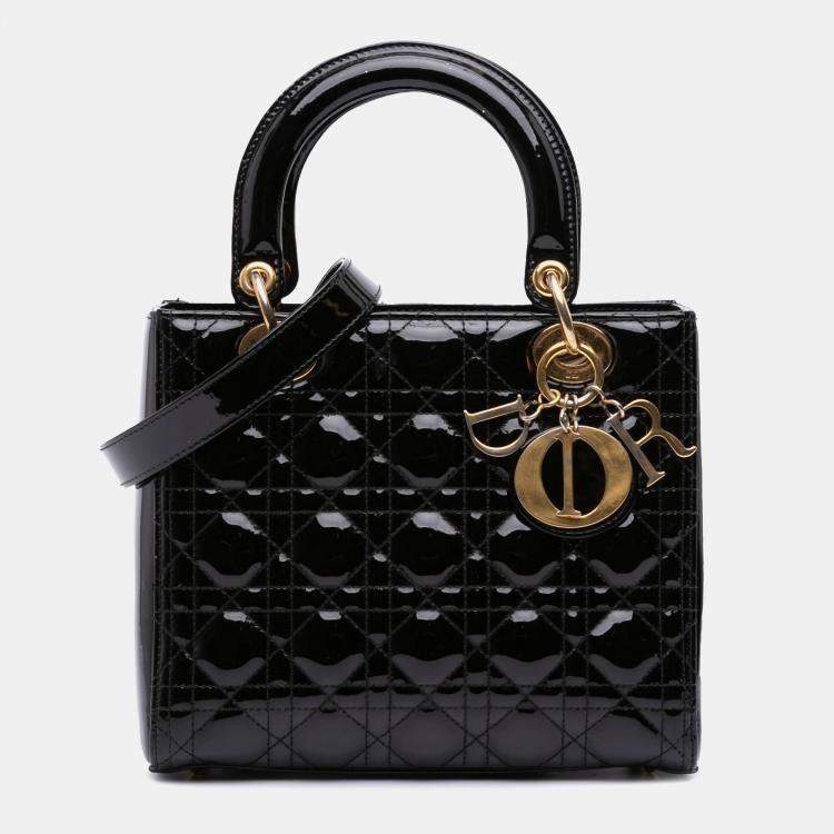Pre Owned Dior Black Medium Patent Cannage Lady Dior