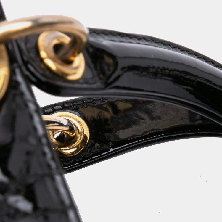 Pre Owned Dior Black Medium Patent Cannage Lady Dior