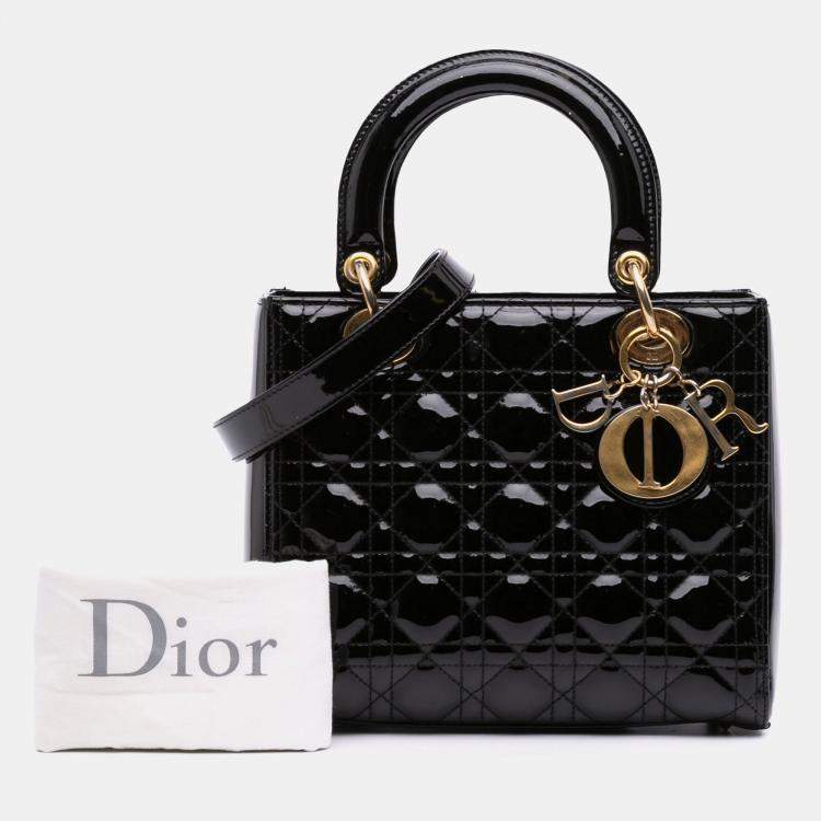 Pre Owned Dior Black Medium Patent Cannage Lady Dior