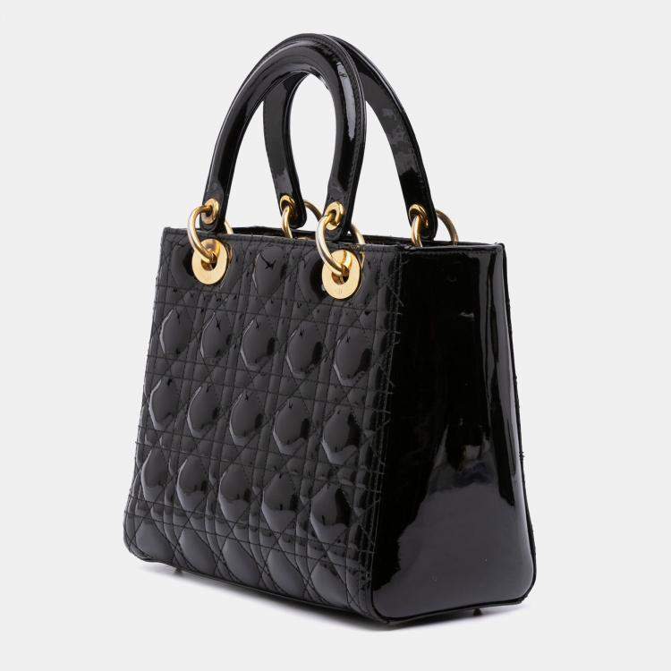 Pre Owned Dior Black Medium Patent Cannage Lady Dior