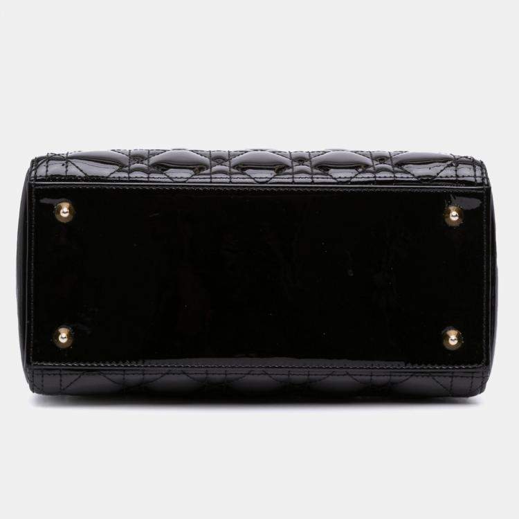 Pre Owned Dior Black Medium Patent Cannage Lady Dior