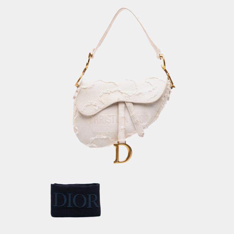 Pre Owned Dior White Mini Canvas Embroidered Camouflage Saddle Bag